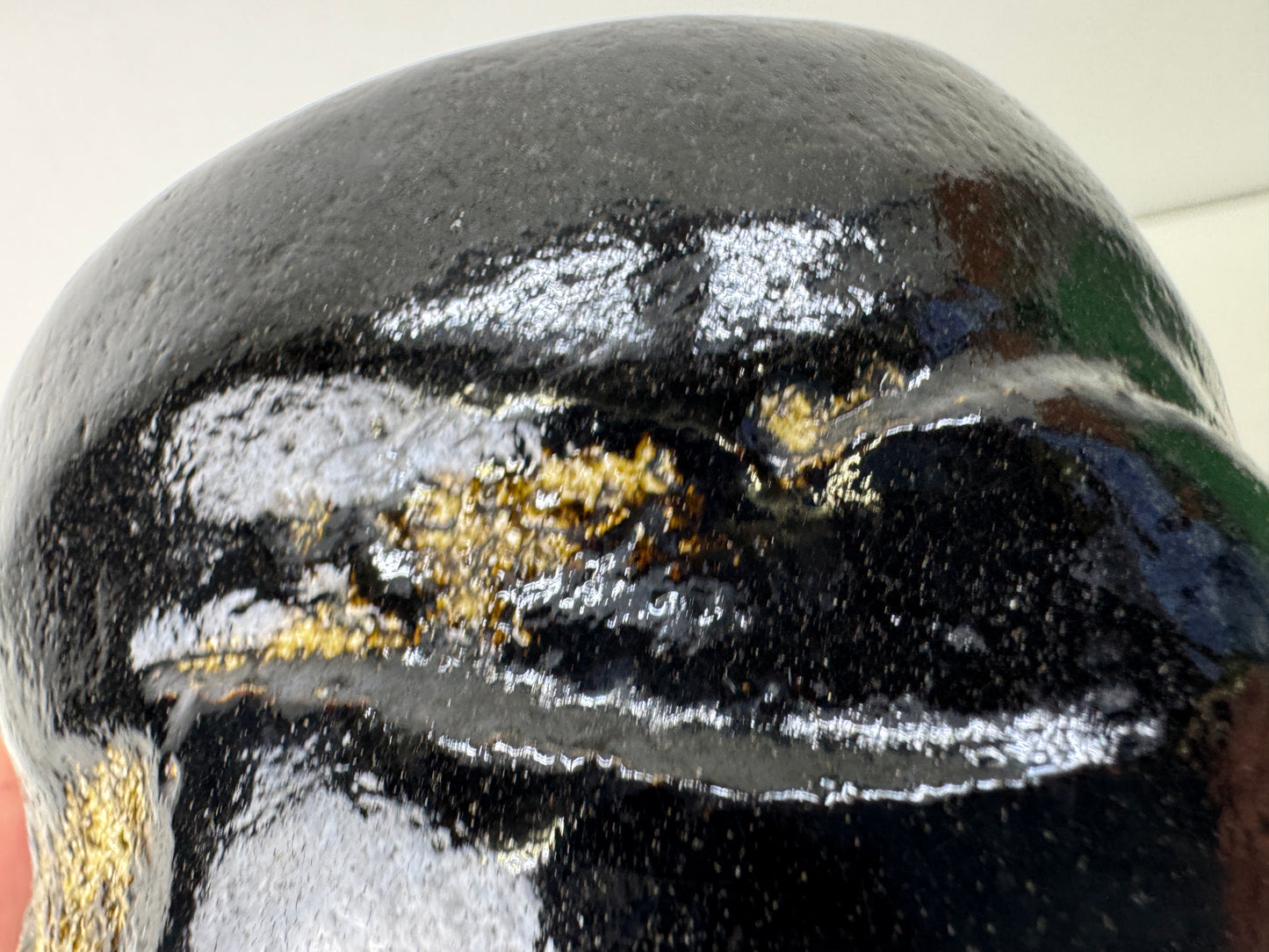 Y9554 CHAWAN Raku-ware black bowl signed box Japan antique tea ceremony pottery