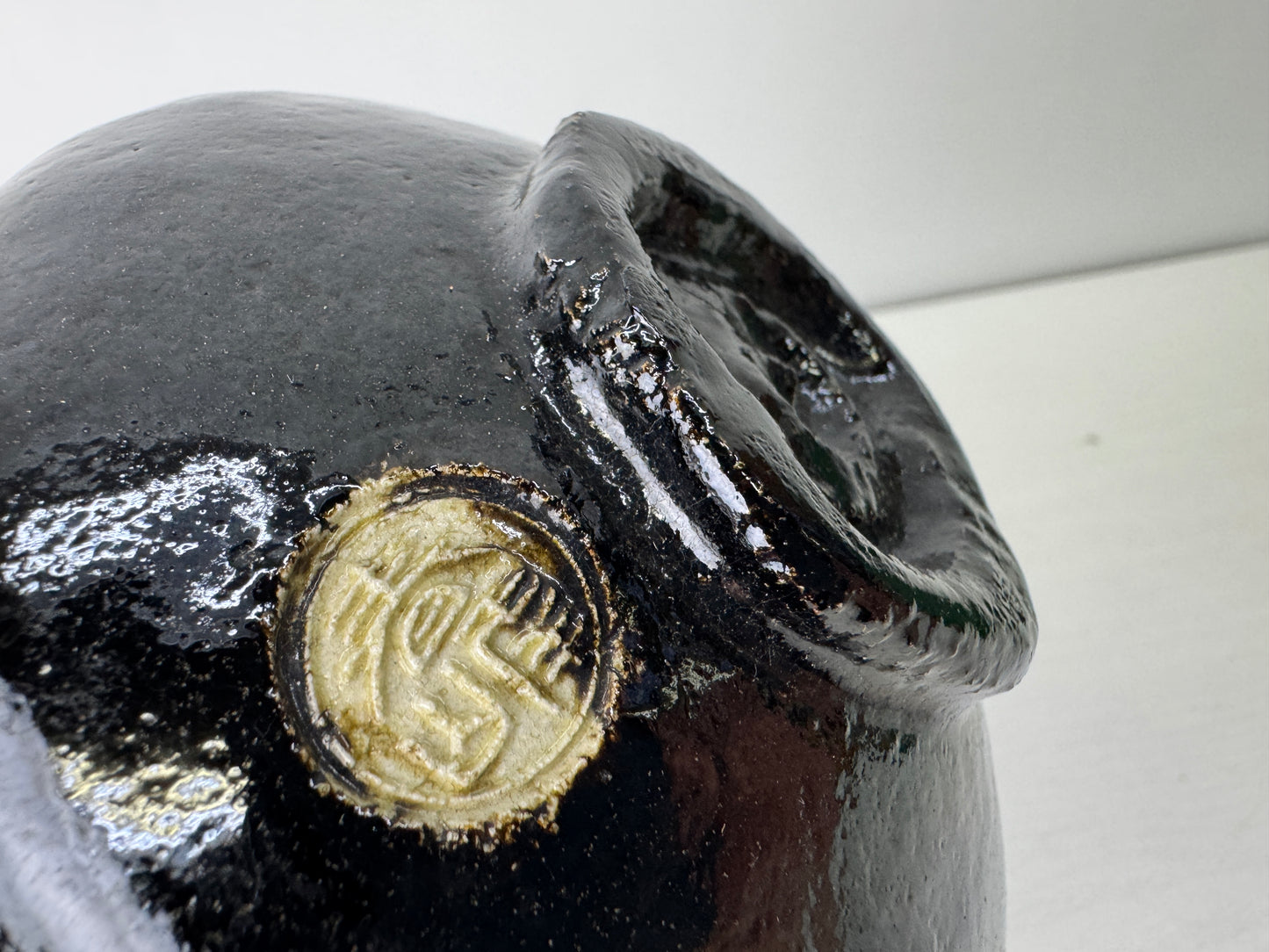 Y9554 CHAWAN Raku-ware black bowl signed box Japan antique tea ceremony pottery