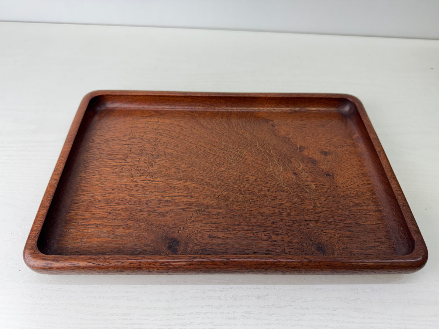 Y9556 TRAY Karaki wood carving signed Sencha tea Obon Japan antique tea ceremony