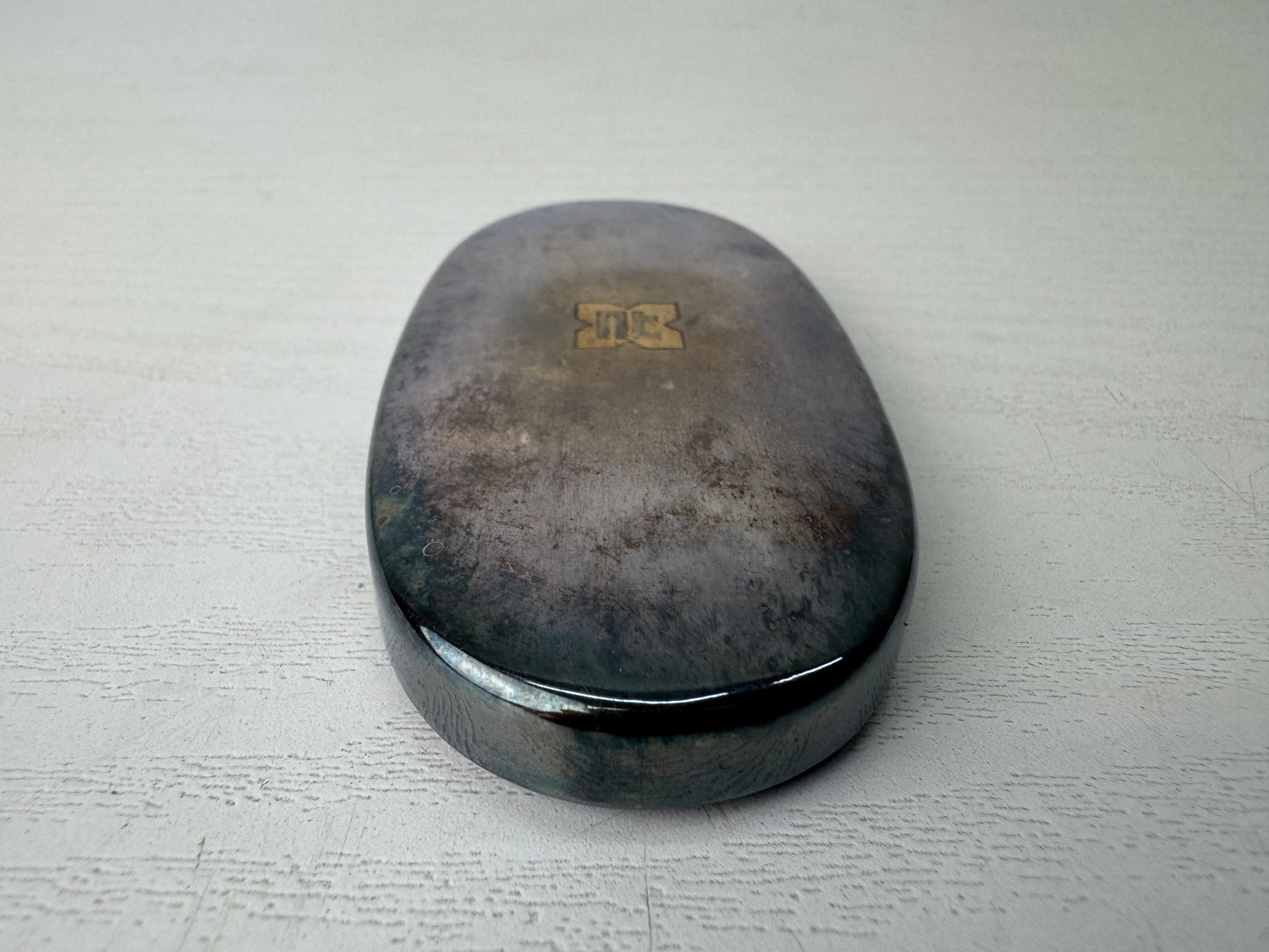Y9563 BOX Pure silver accessory trinket case signed Japan antique conotainer