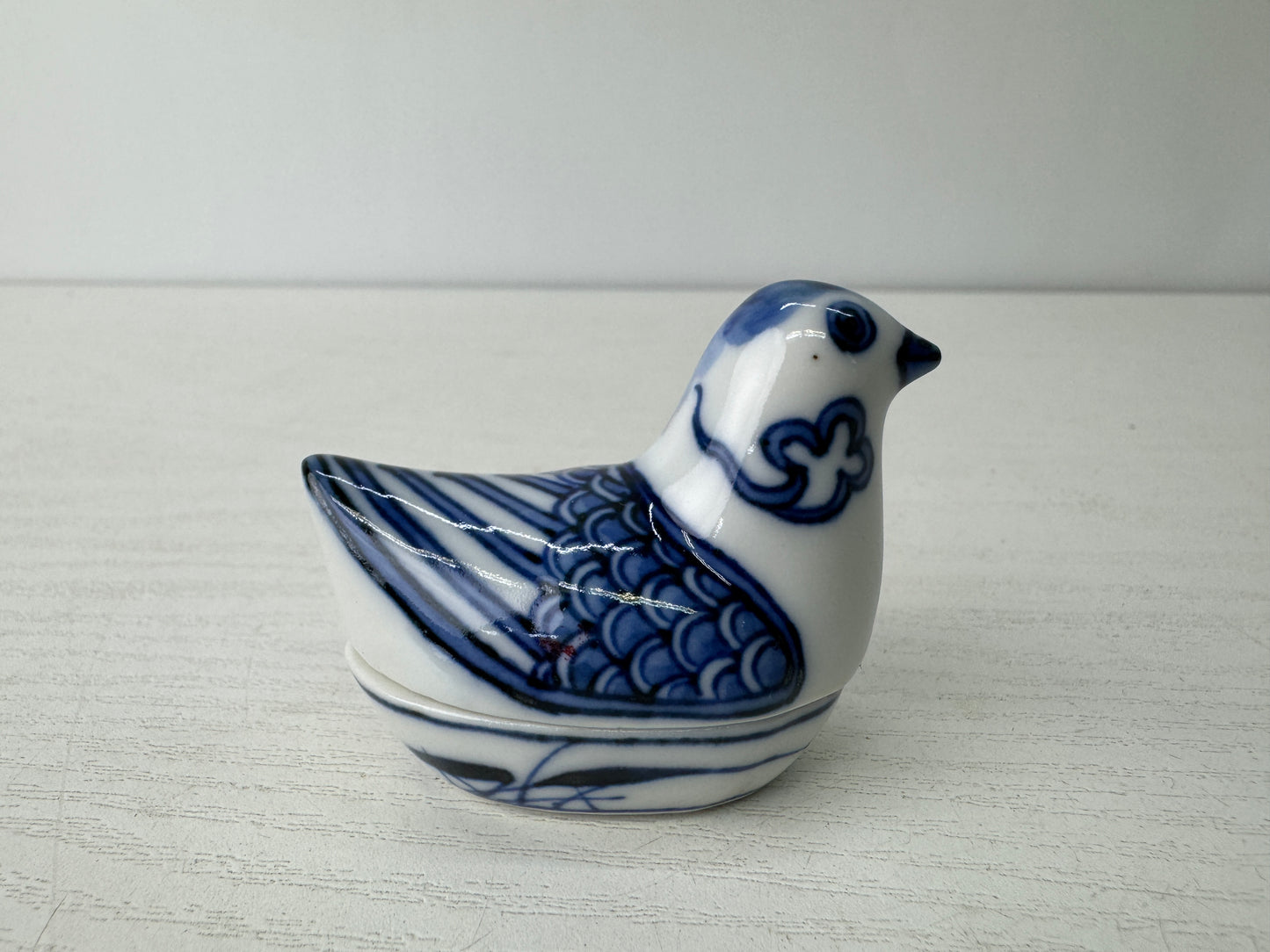 Y9565 BOX Kyo-ware signed Bird Japan antique incense case fragrance aromatherapy