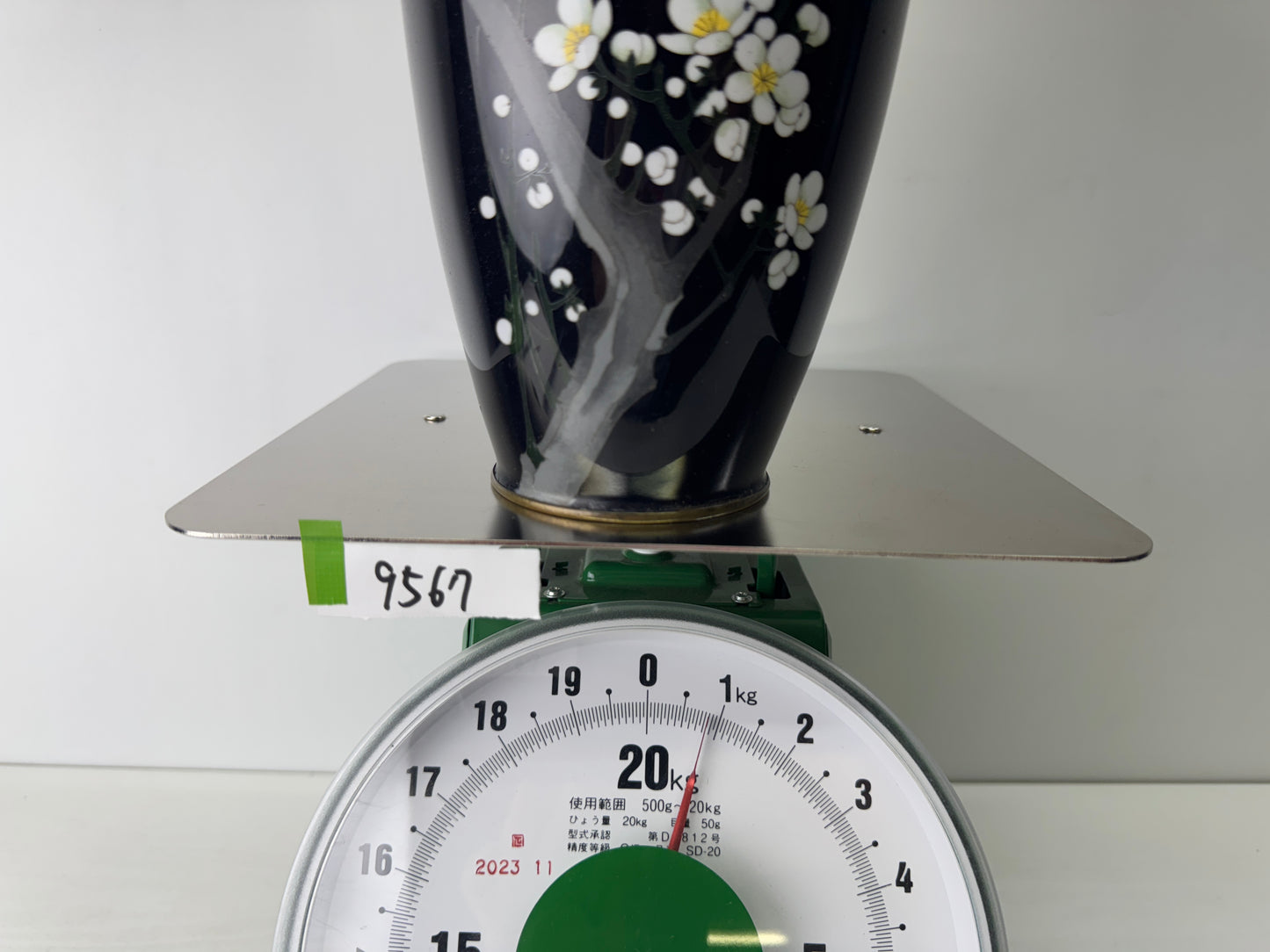 Y9567 FLOWER VASE Black Cloisonne Bird Japan ikebana floral arrangement interior
