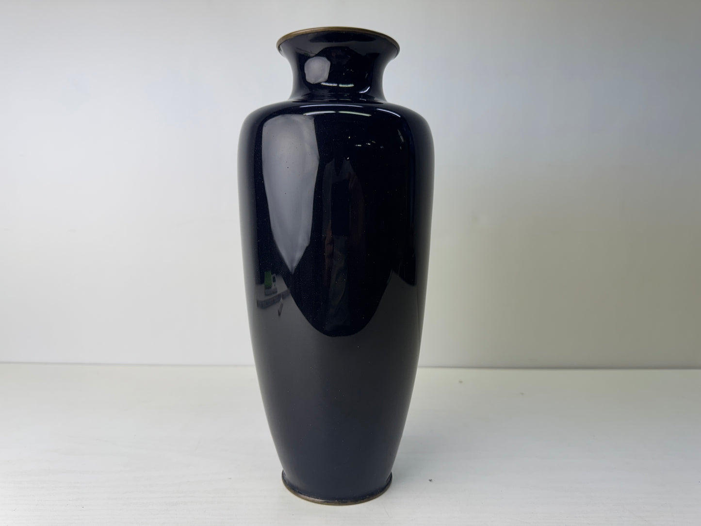 Y9567 FLOWER VASE Black Cloisonne Bird Japan ikebana floral arrangement interior