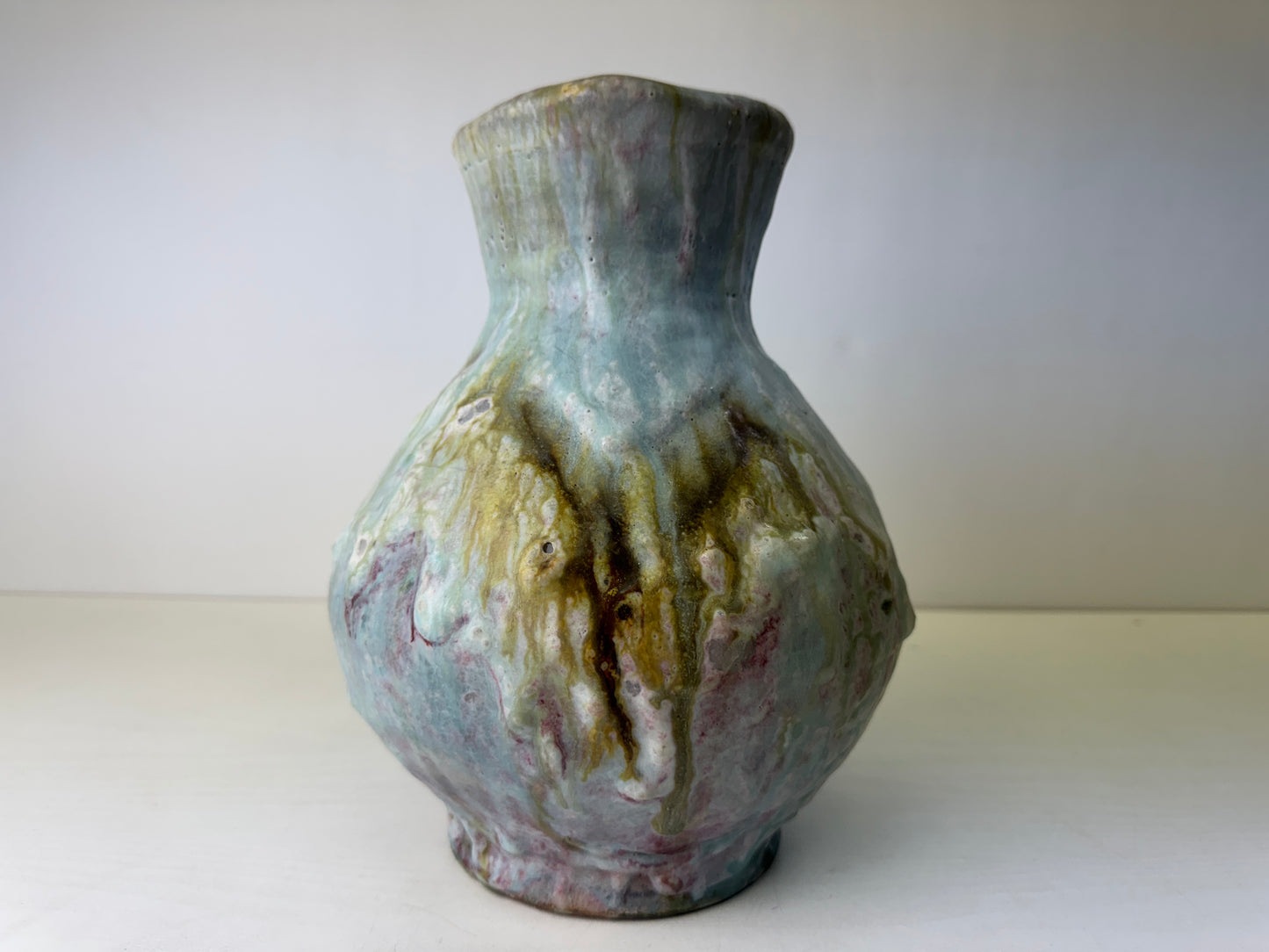 Y9568 FLOWER VASE Mino-ware signed box Japan ikebana floral arrangement interior