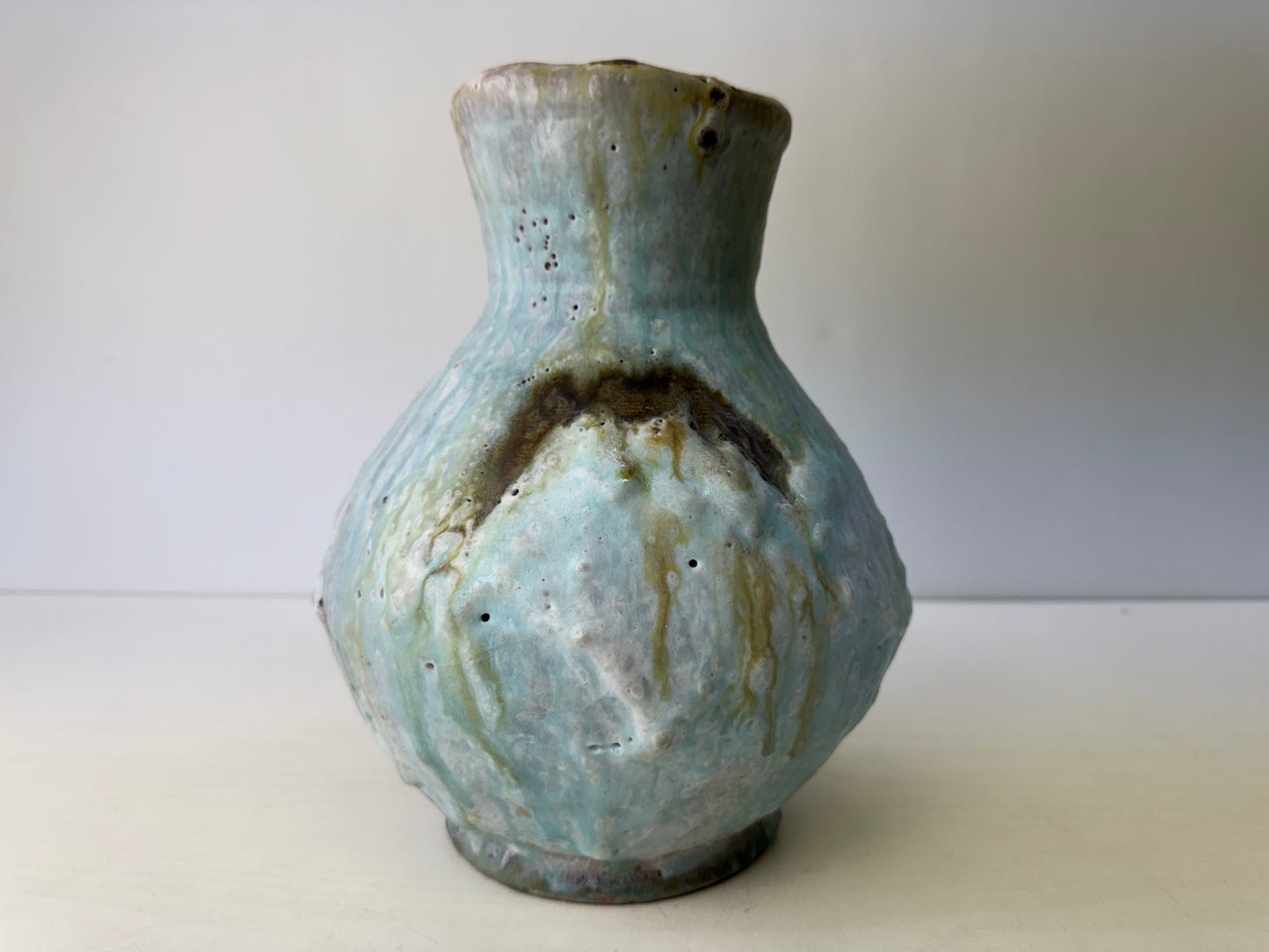 Y9568 FLOWER VASE Mino-ware signed box Japan ikebana floral arrangement interior