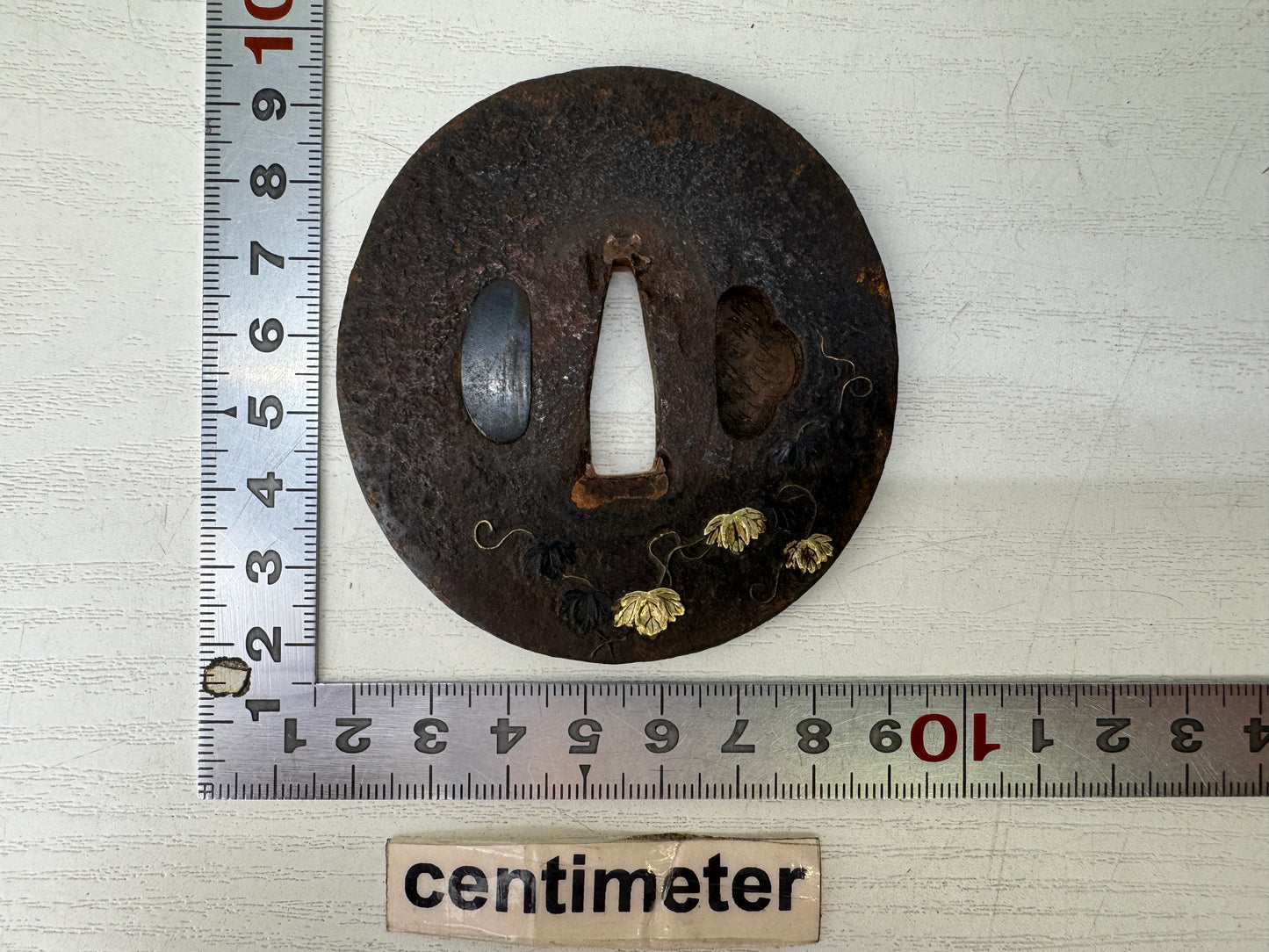 Y9577 TSUBA Iron sword guard Leaves Japan samurai katana antique koshirae edo