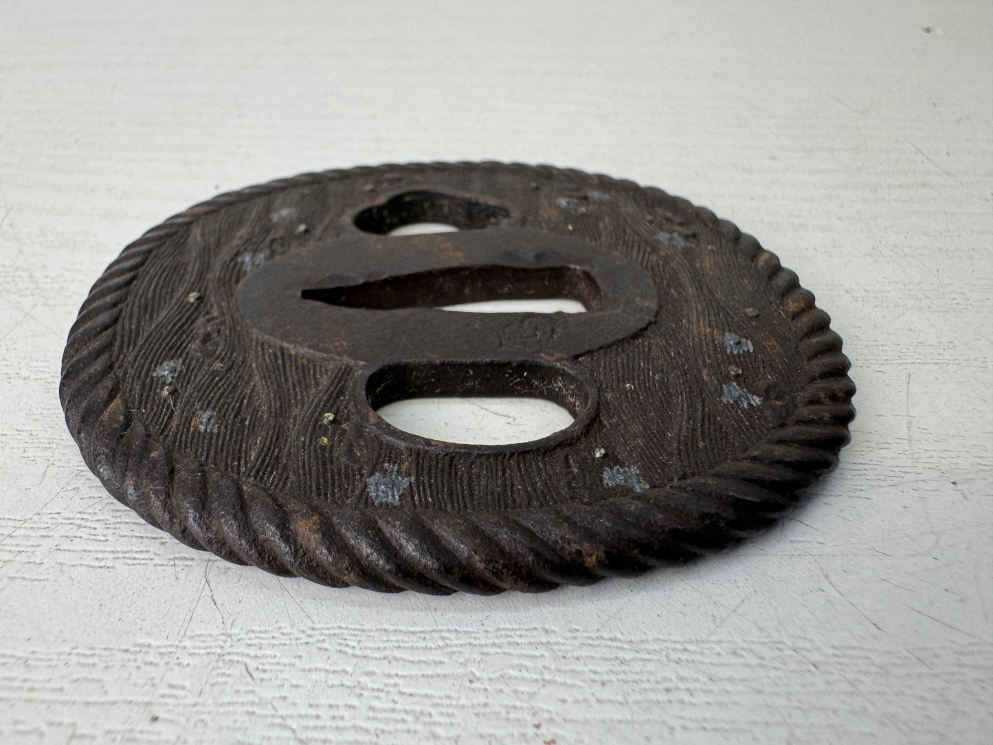 Y9578 TSUBA Iron sword guard signed Japan samurai katana antique koshirae edo