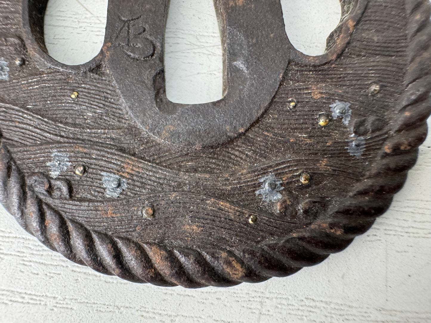 Y9578 TSUBA Iron sword guard signed Japan samurai katana antique koshirae edo