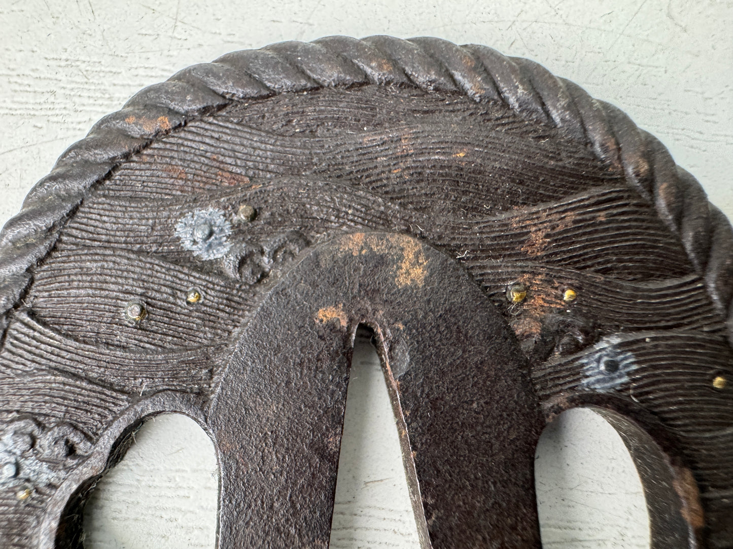 Y9578 TSUBA Iron sword guard signed Japan samurai katana antique koshirae edo