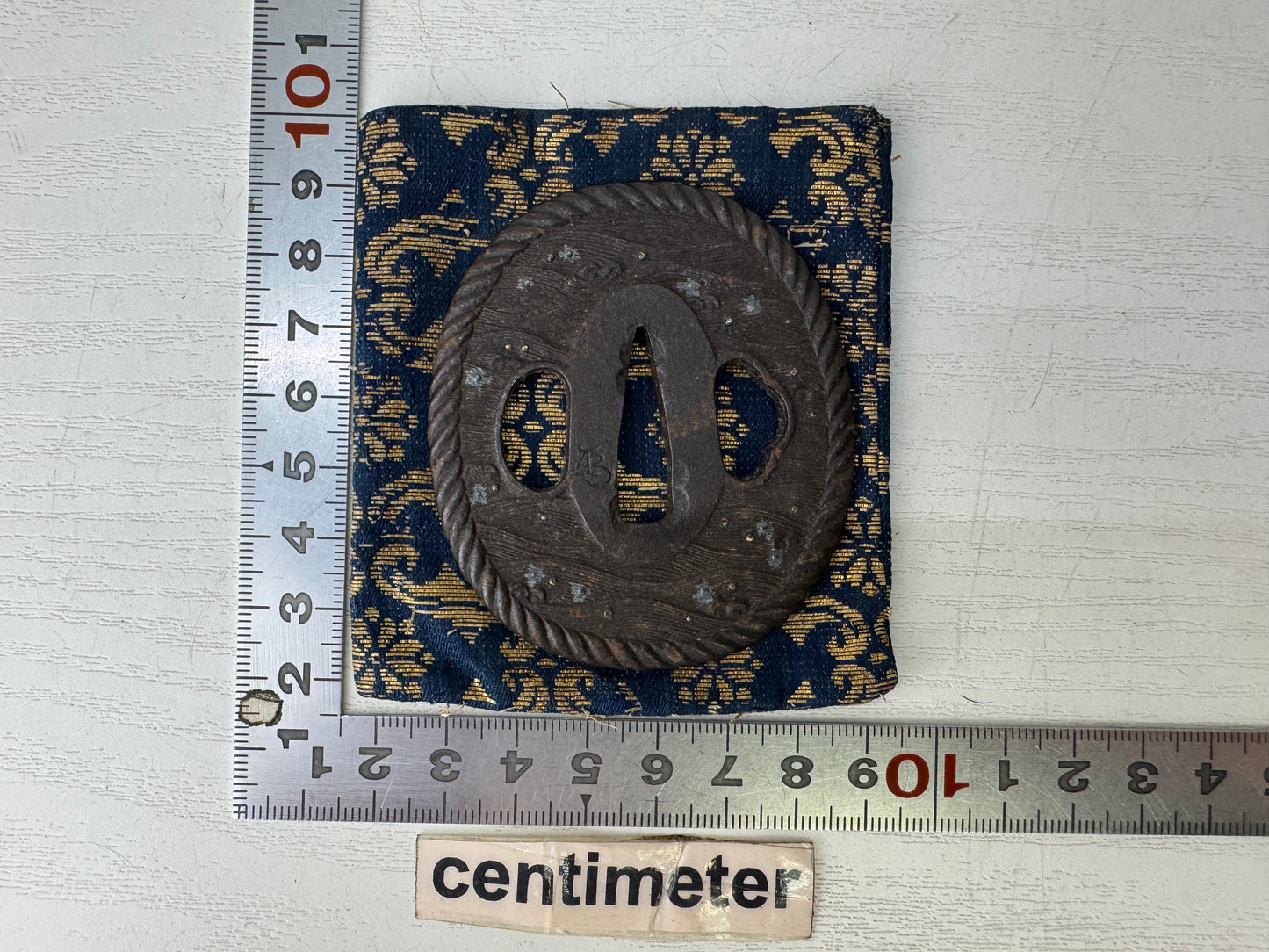 Y9578 TSUBA Iron sword guard signed Japan samurai katana antique koshirae edo