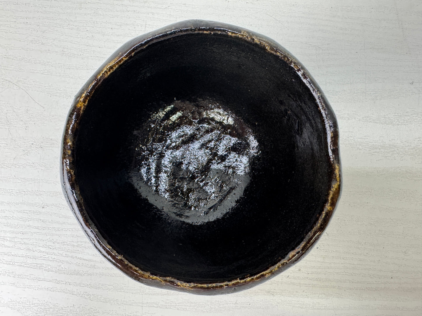 Y9580 CHAWAN Raku-ware black bowl signed Japan antique tea ceremony pottery cup