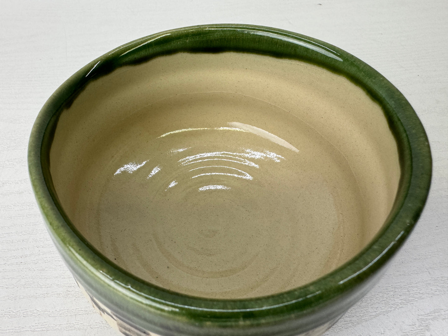 Y9582 CHAWAN Oribe-ware bowl signed box Japan antique tea ceremony pottery cup