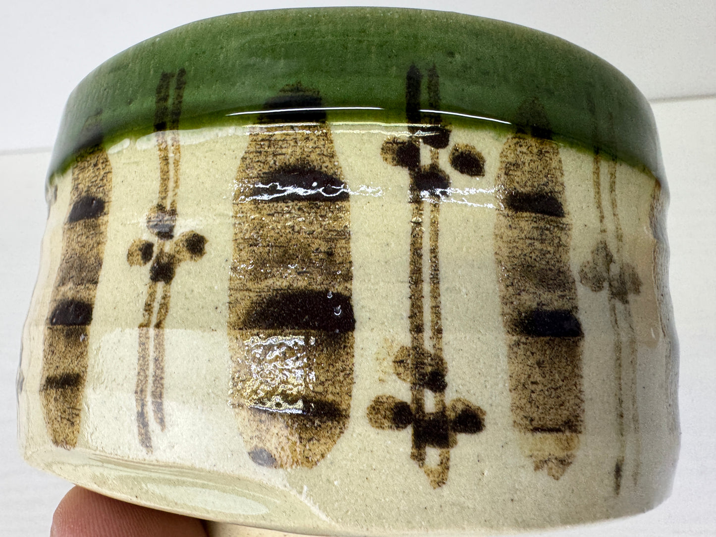 Y9582 CHAWAN Oribe-ware bowl signed box Japan antique tea ceremony pottery cup