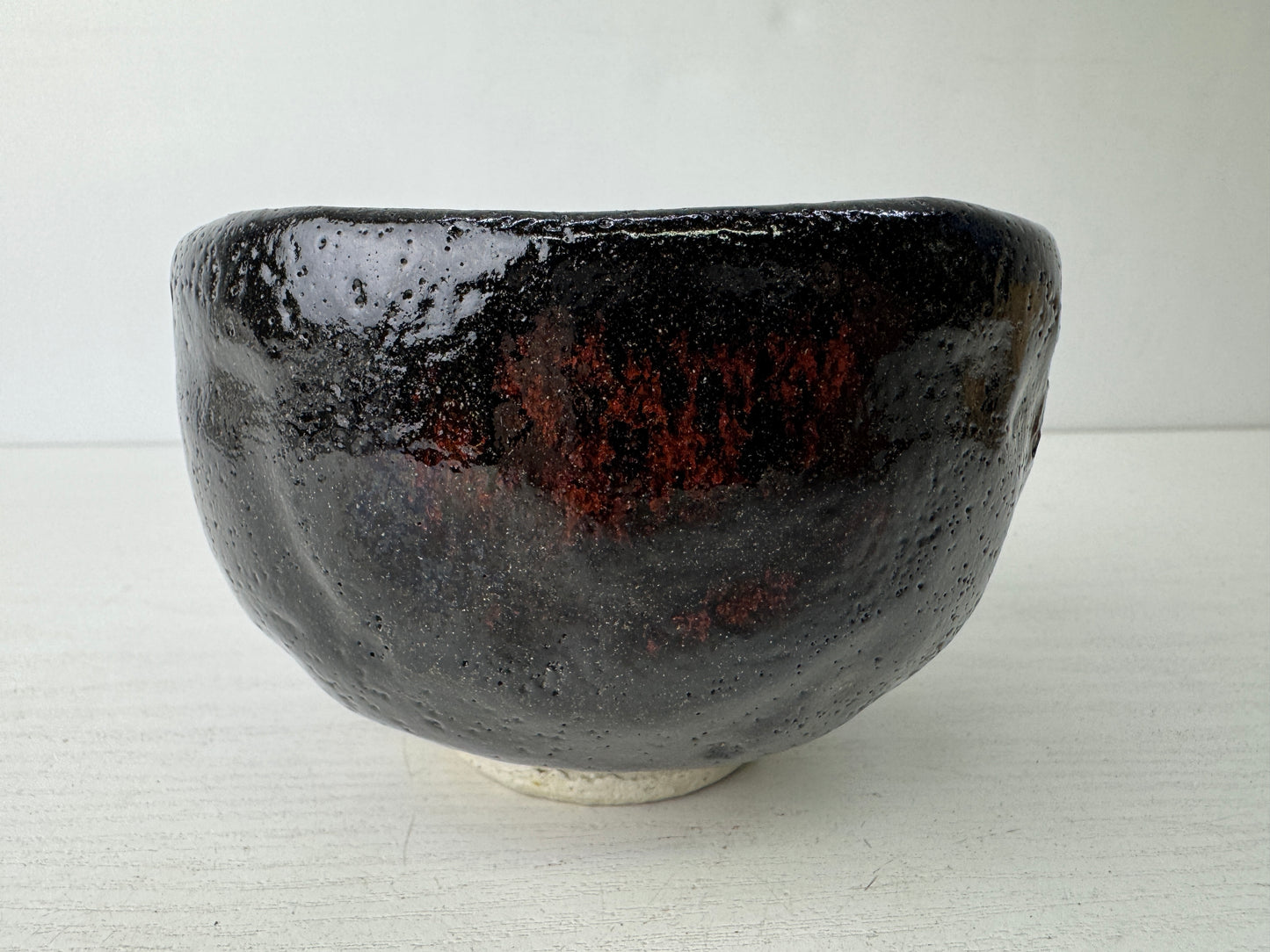 Y9584 CHAWAN Raku-ware black bowl signed box Japan antique tea ceremony pottery