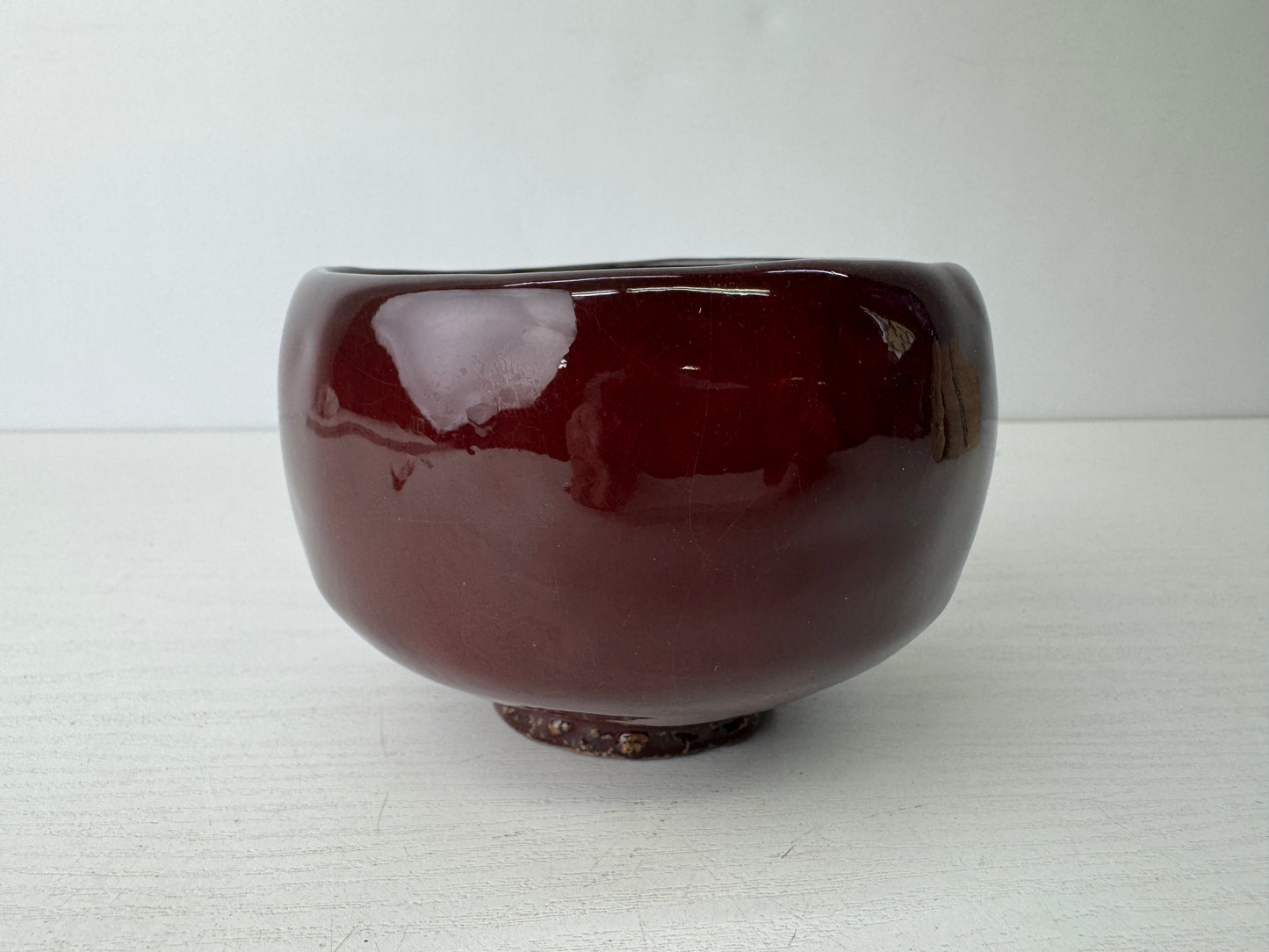 Y9585 CHAWAN Cinnabar bowl signed box Japan antique tea ceremony pottery teacup
