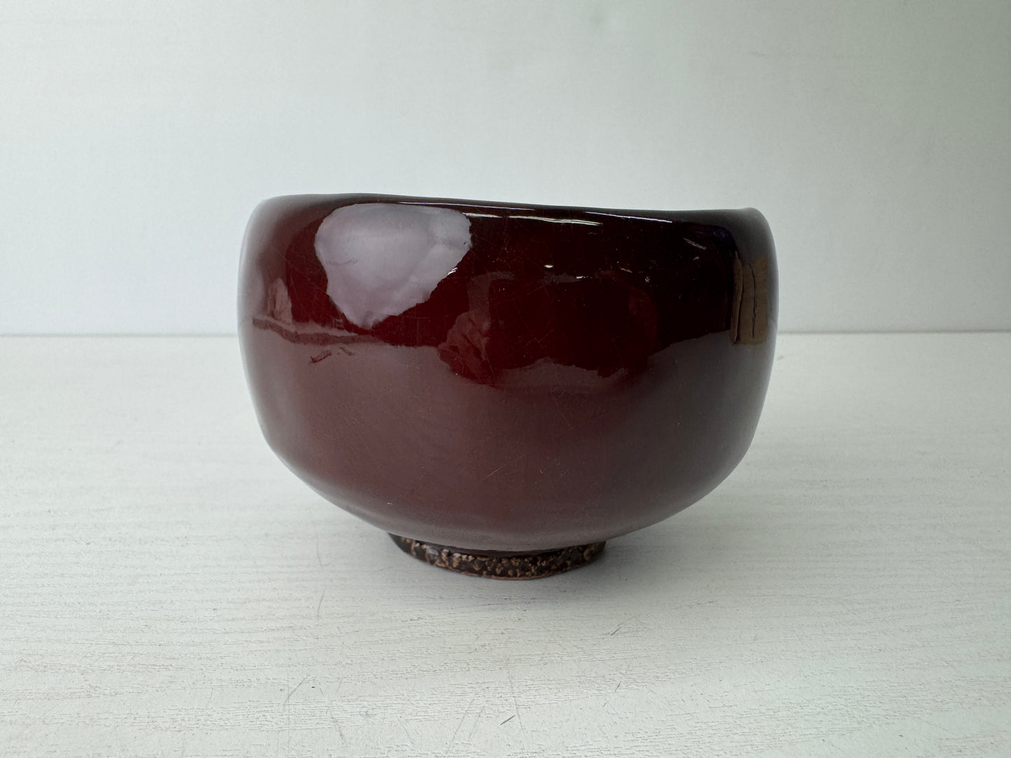 Y9585 CHAWAN Cinnabar bowl signed box Japan antique tea ceremony pottery teacup