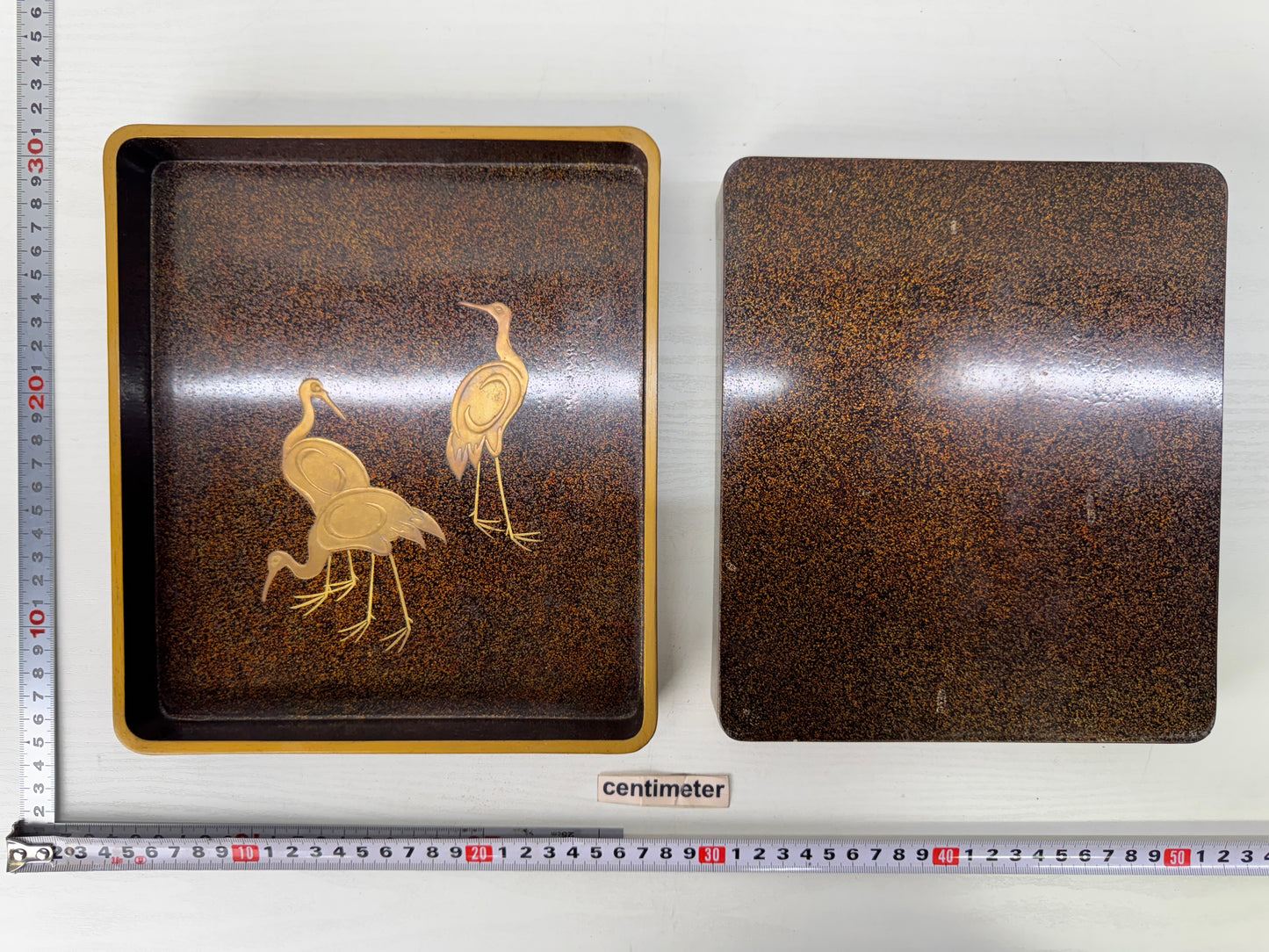 Y9596 BOX Suzuri inkstone case Kinkakuji Temple Makie Japan antique container