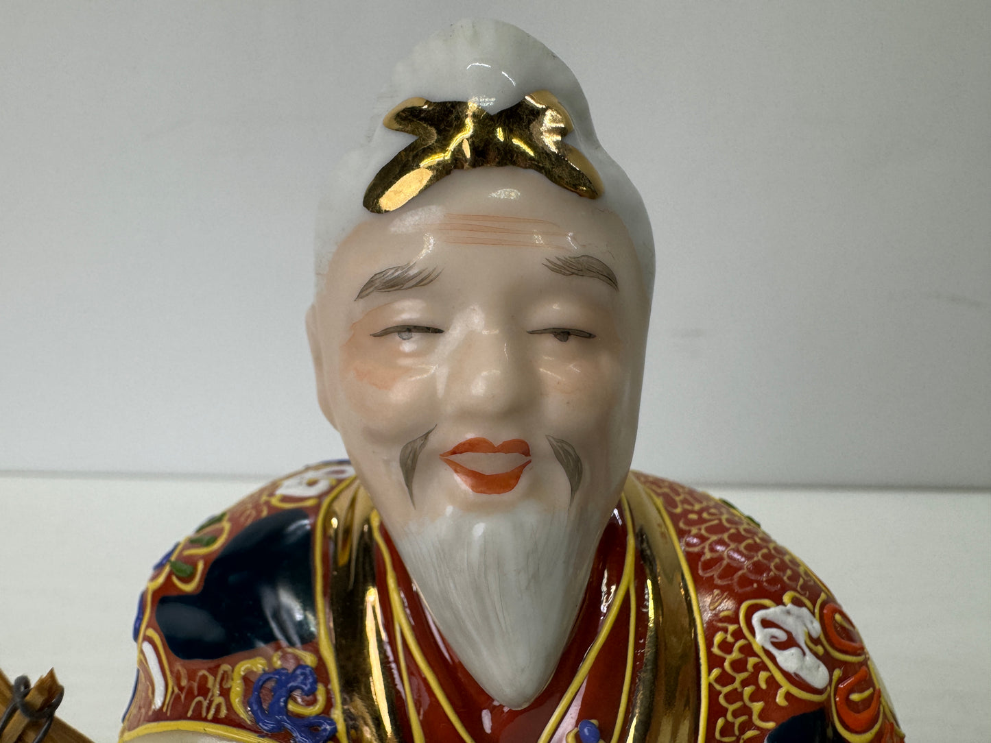 Y9599 OKIMONO Kutani-ware Takasago color picture figurine signed Japan antique