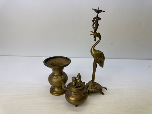 Y9600 Buddhist Altar Equipment Crane Turtle incense burner vase Japan antique