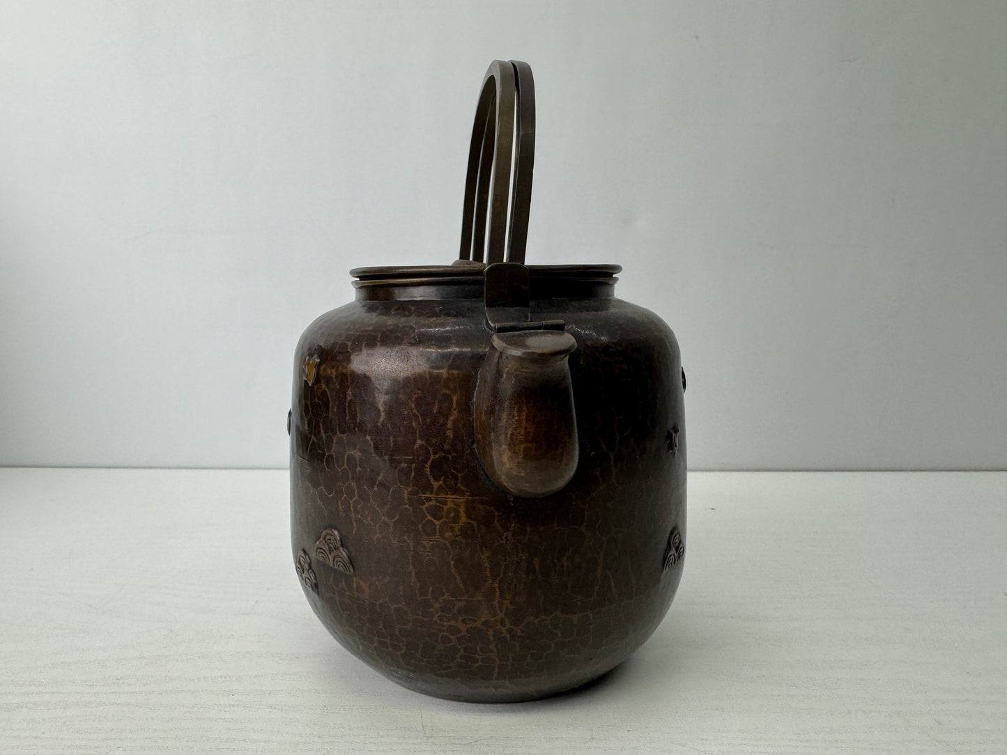 Y9610 KETTLE Copper teapot tea pot Wave Chidori bird signed Japan antique