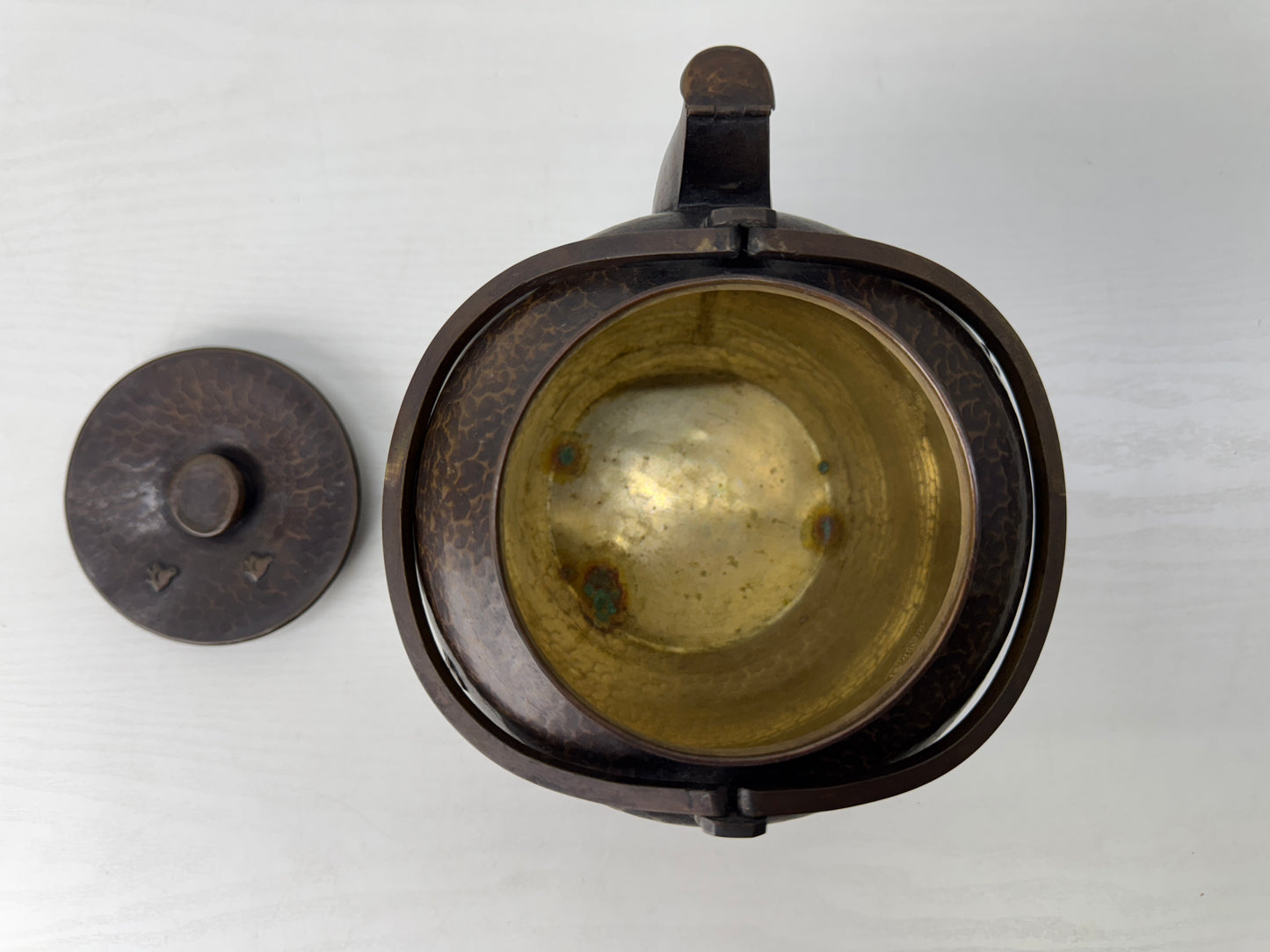 Y9610 KETTLE Copper teapot tea pot Wave Chidori bird signed Japan antique