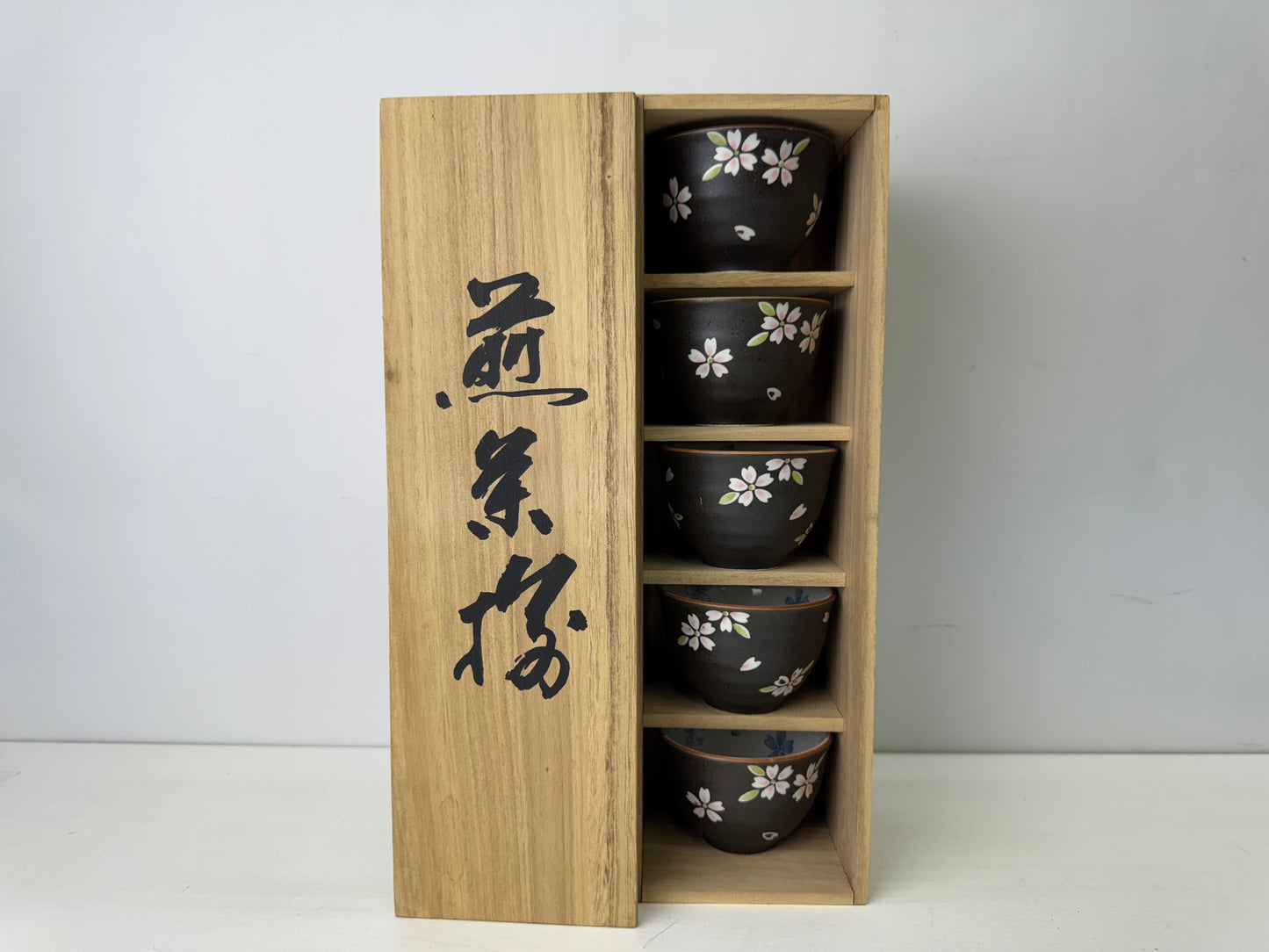 Y9613 CHAWAN Kyo-ware Sencha cup set of 5 signed box Japan antique tea ceremony