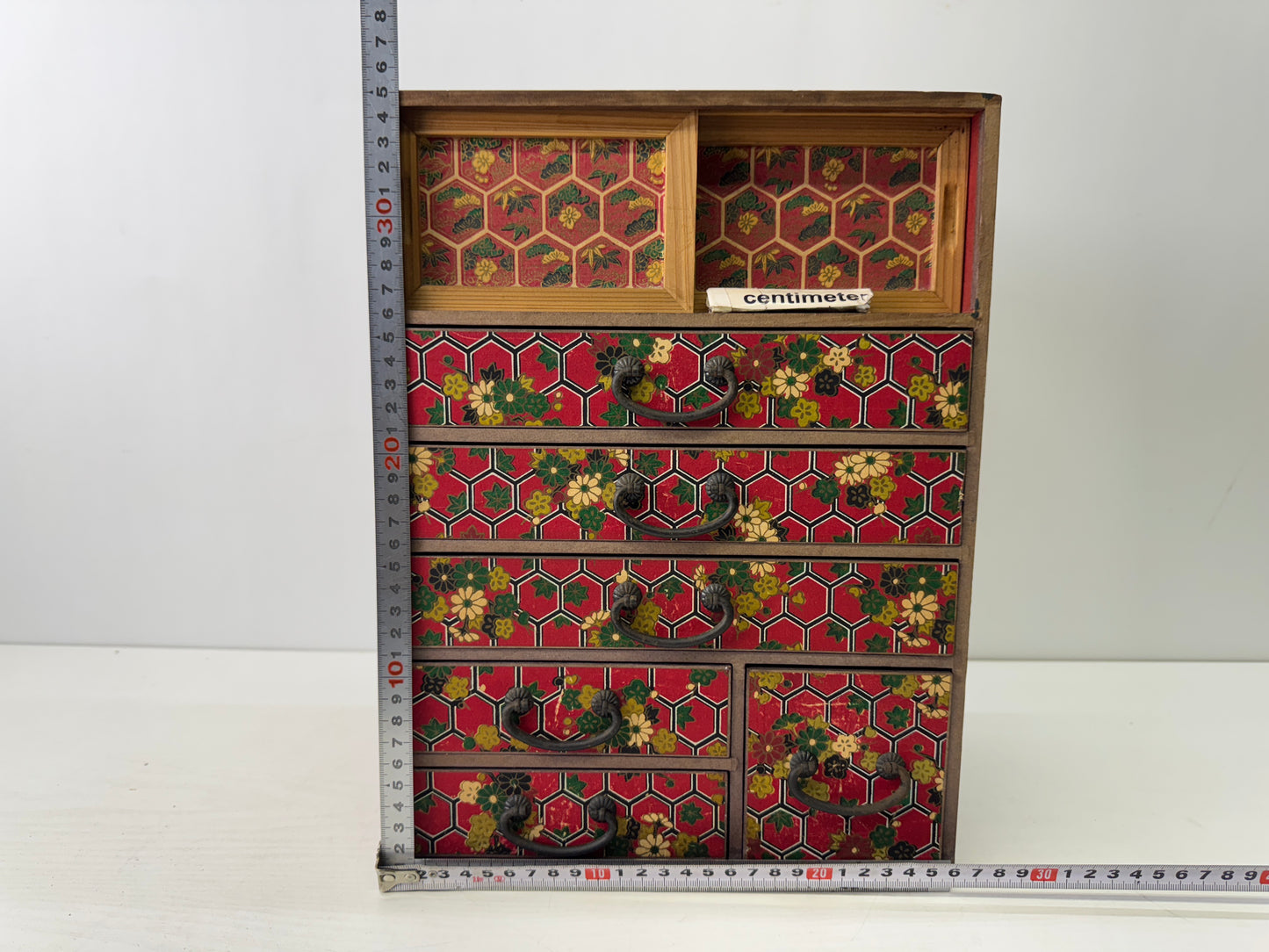 Y9617 TANSU small wooden Chest of drawers floral pattern furniture Japan antique