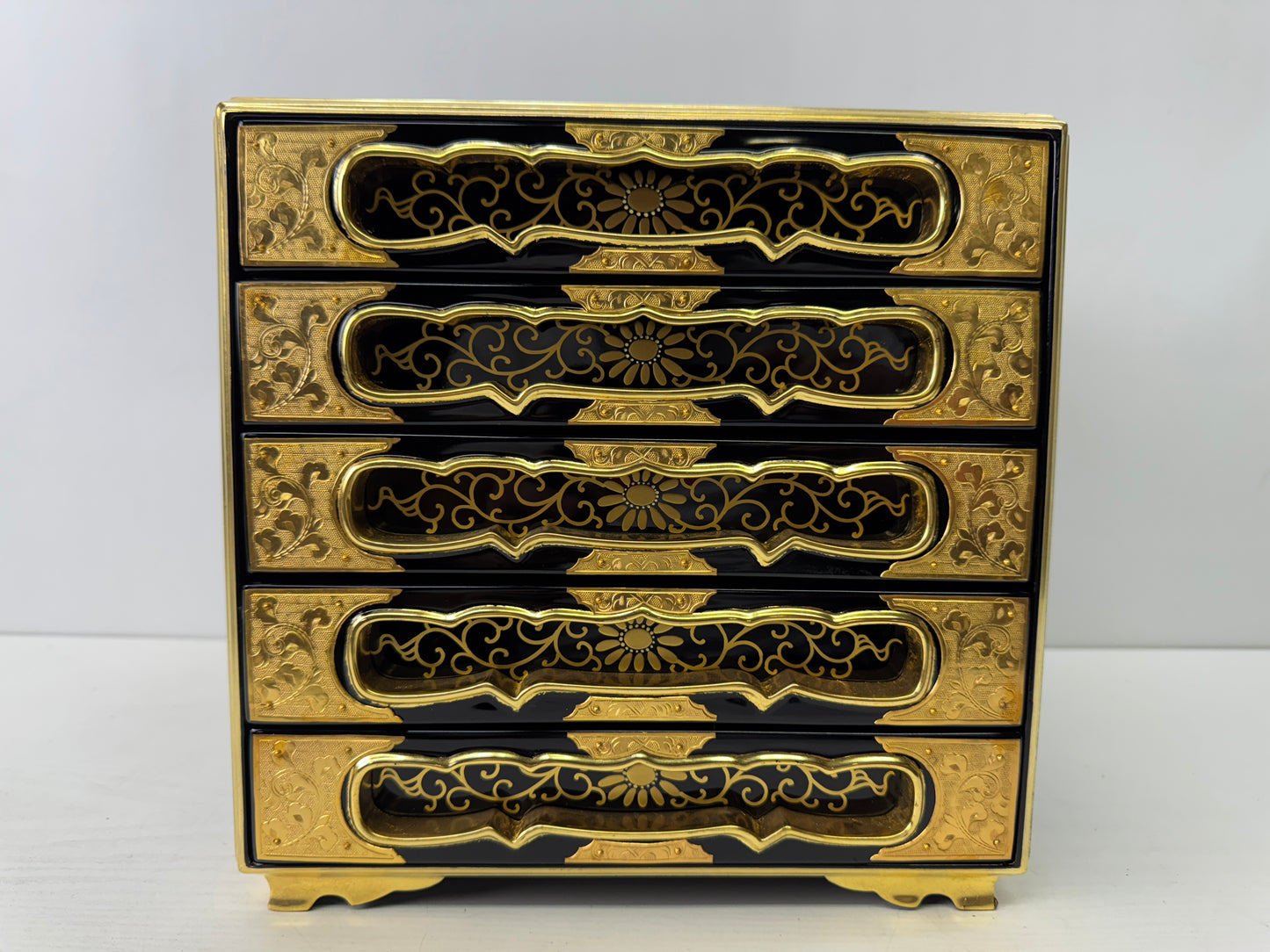 Y9620 BOX Makie family crest Buddhist Sutra case storage Japan antique container