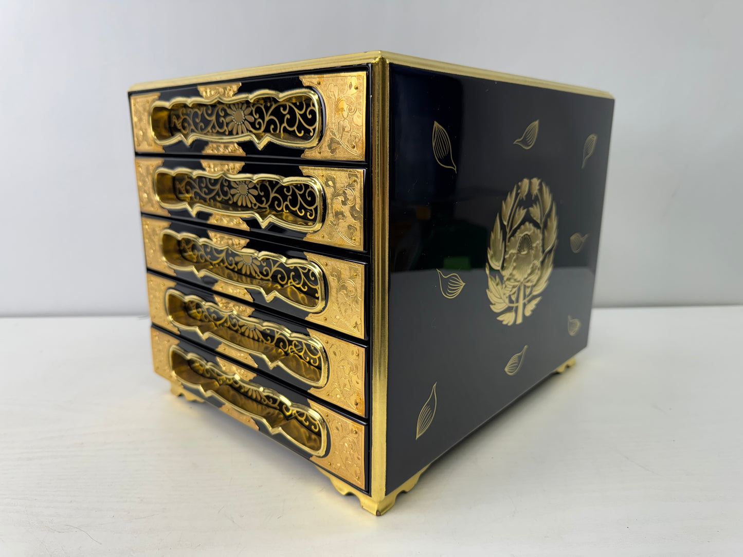 Y9620 BOX Makie family crest Buddhist Sutra case storage Japan antique container