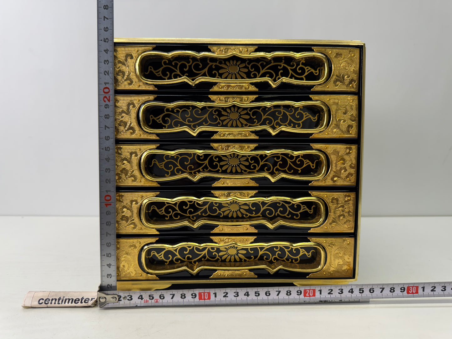 Y9620 BOX Makie family crest Buddhist Sutra case storage Japan antique container