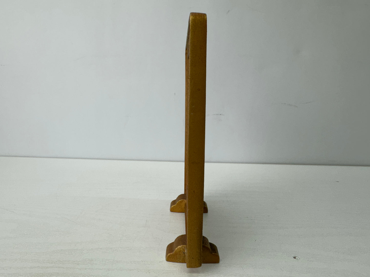 Y9622 STATUE Saint Shinran figurine small screen metal signed Japan antique