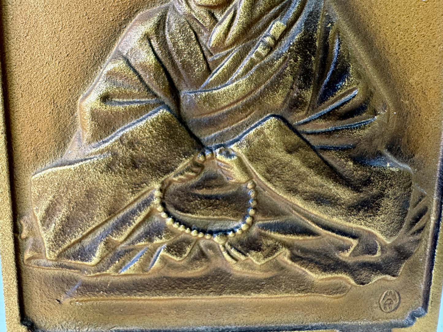 Y9622 STATUE Saint Shinran figurine small screen metal signed Japan antique