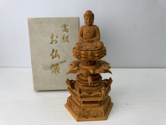Y9628 STATUE Buddha Buddhist figure figurine box Japan antique Buddhism art