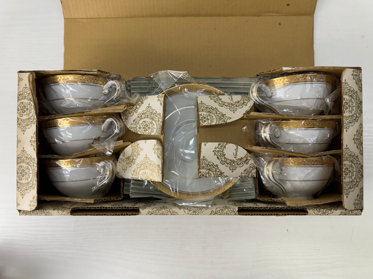 Y9637 CHAWAN NORITAKE Gold-leaf Cup Saucer set of 6 box Japan antique tableware