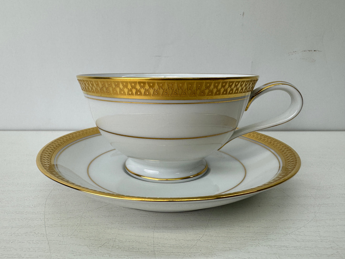 Y9637 CHAWAN NORITAKE Gold-leaf Cup Saucer set of 6 box Japan antique tableware