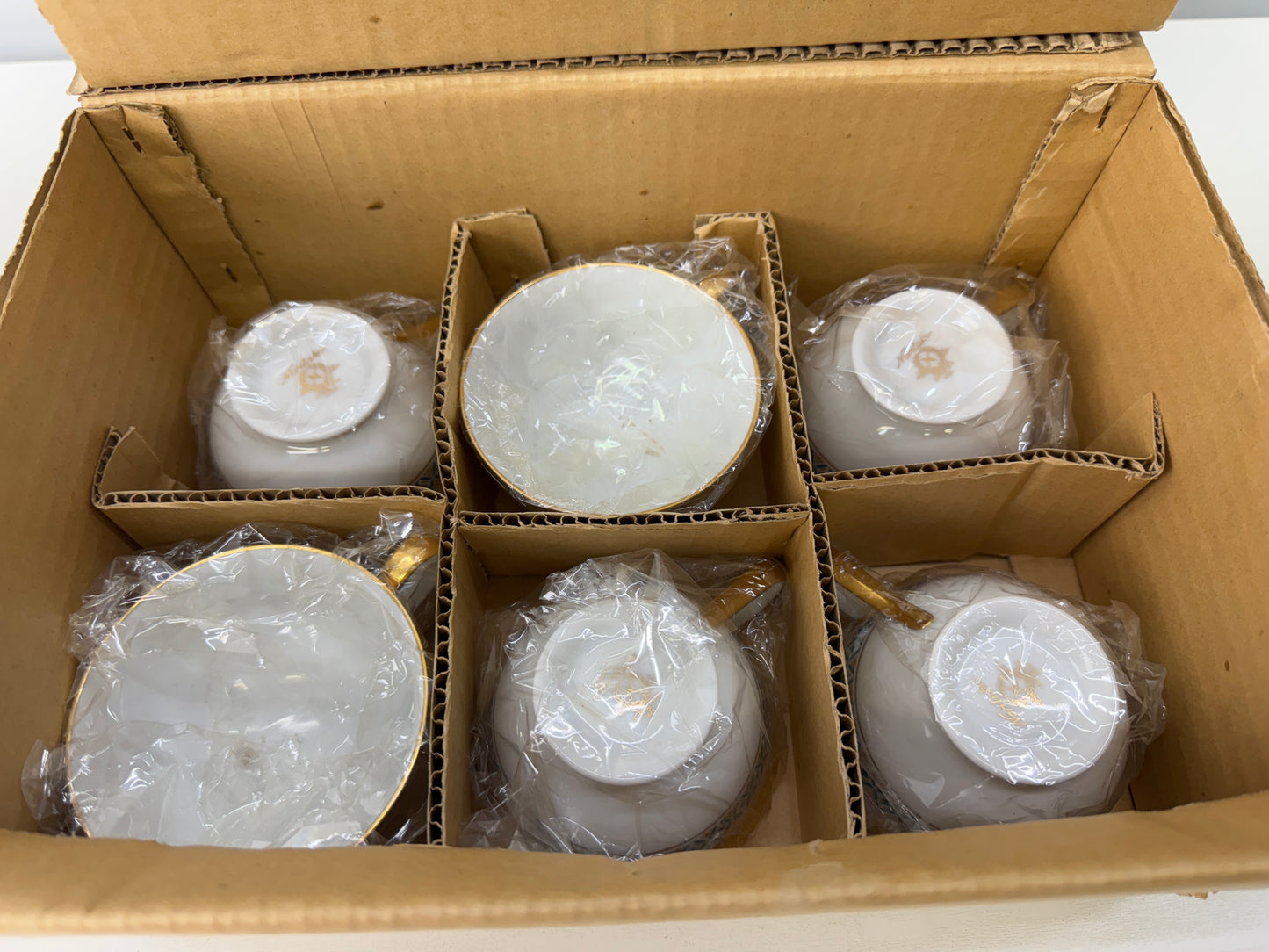 Y9638 CHAWAN NORITAKE Gold-leaf Cup Saucer set of 6 box Japan antique tableware