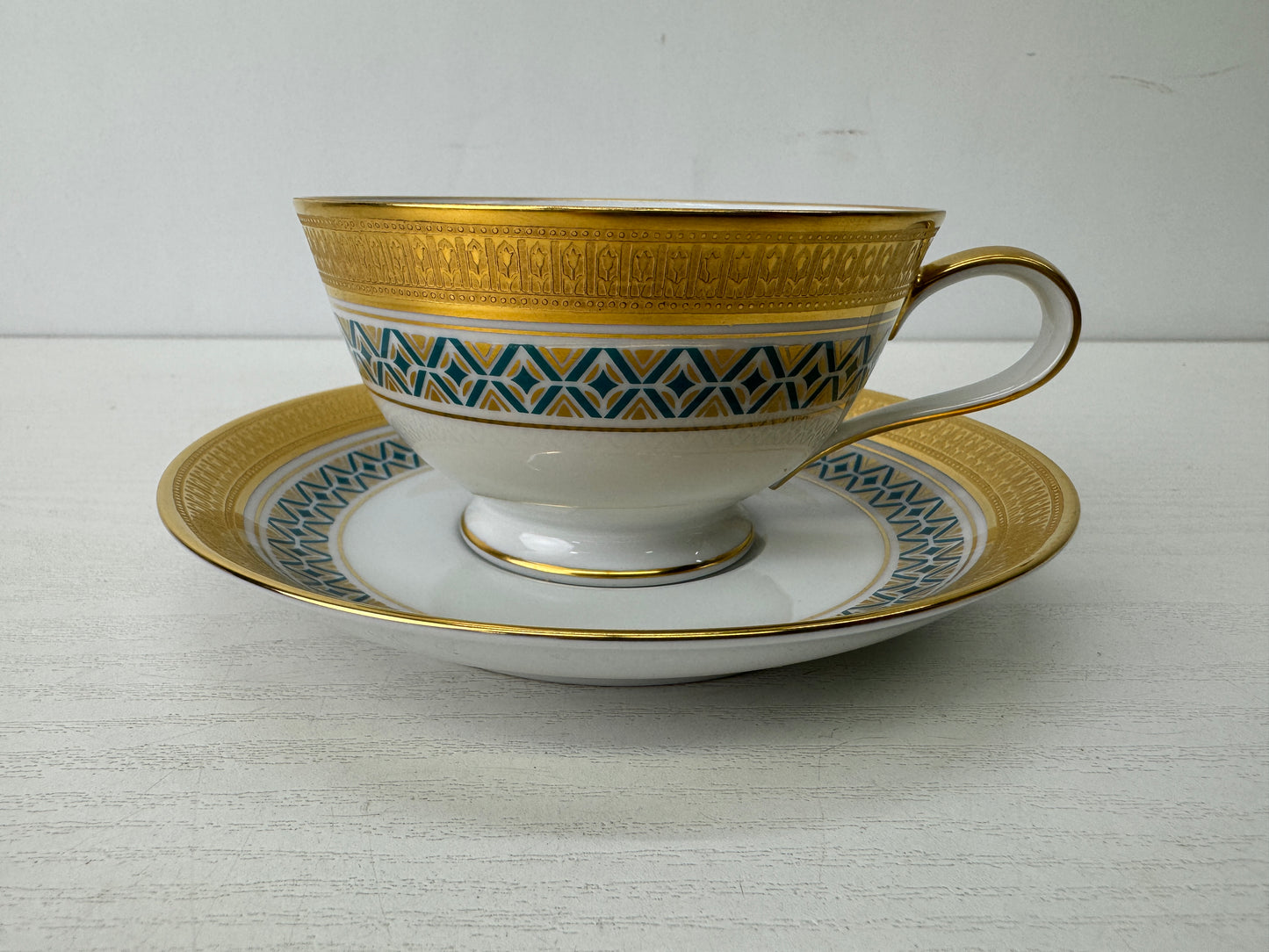 Y9638 CHAWAN NORITAKE Gold-leaf Cup Saucer set of 6 box Japan antique tableware