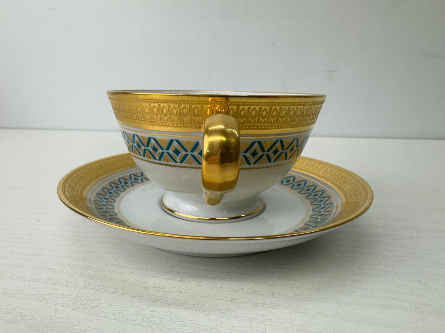 Y9638 CHAWAN NORITAKE Gold-leaf Cup Saucer set of 6 box Japan antique tableware