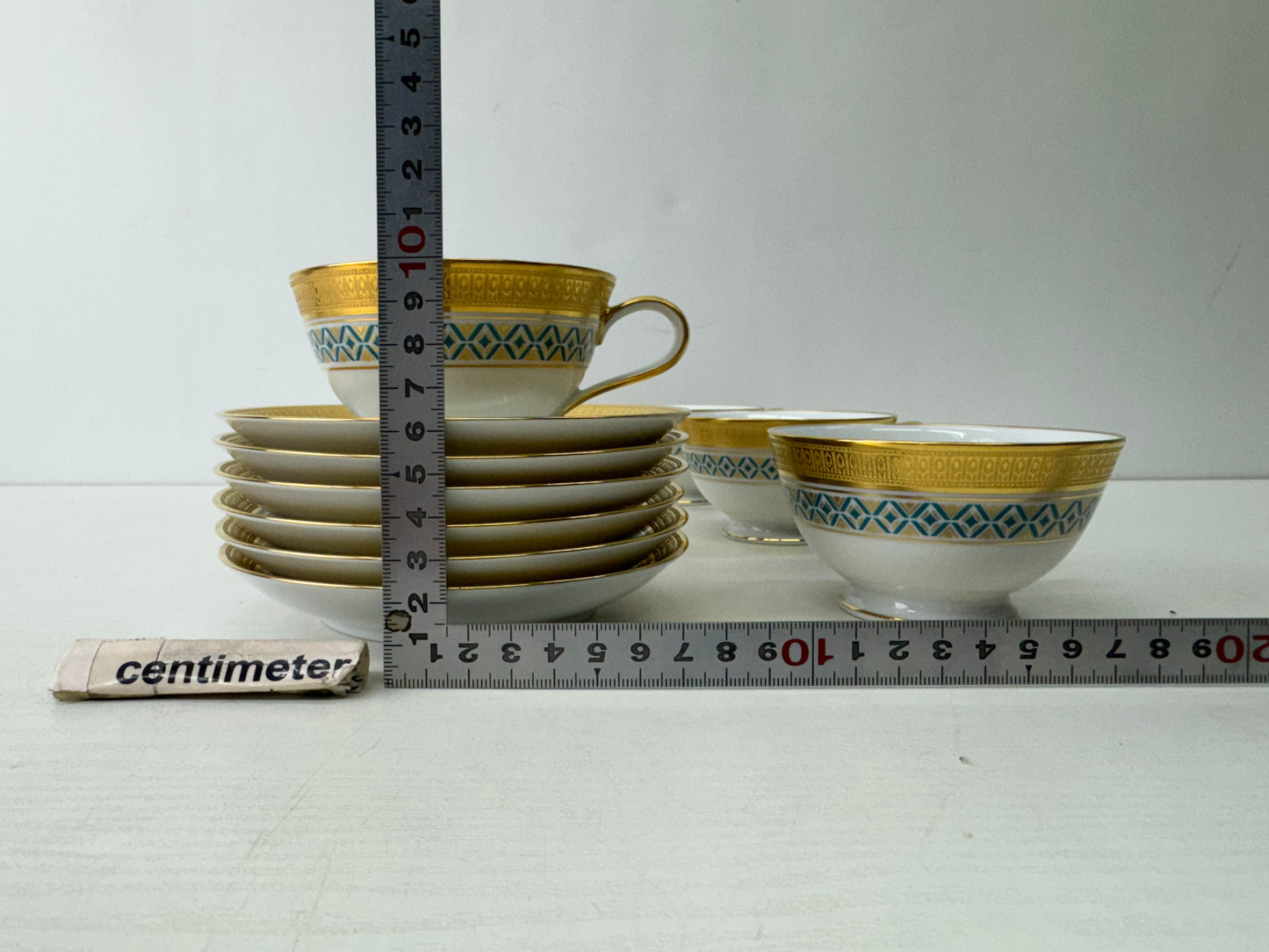 Y9638 CHAWAN NORITAKE Gold-leaf Cup Saucer set of 6 box Japan antique tableware