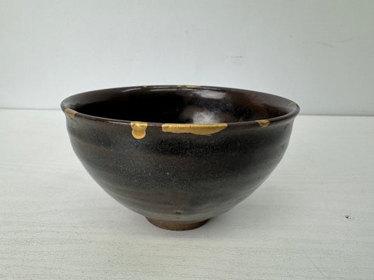 Y9640 CHAWAN Seto-ware Tenmoku bowl kintsugi Japan antique tea ceremony pottery