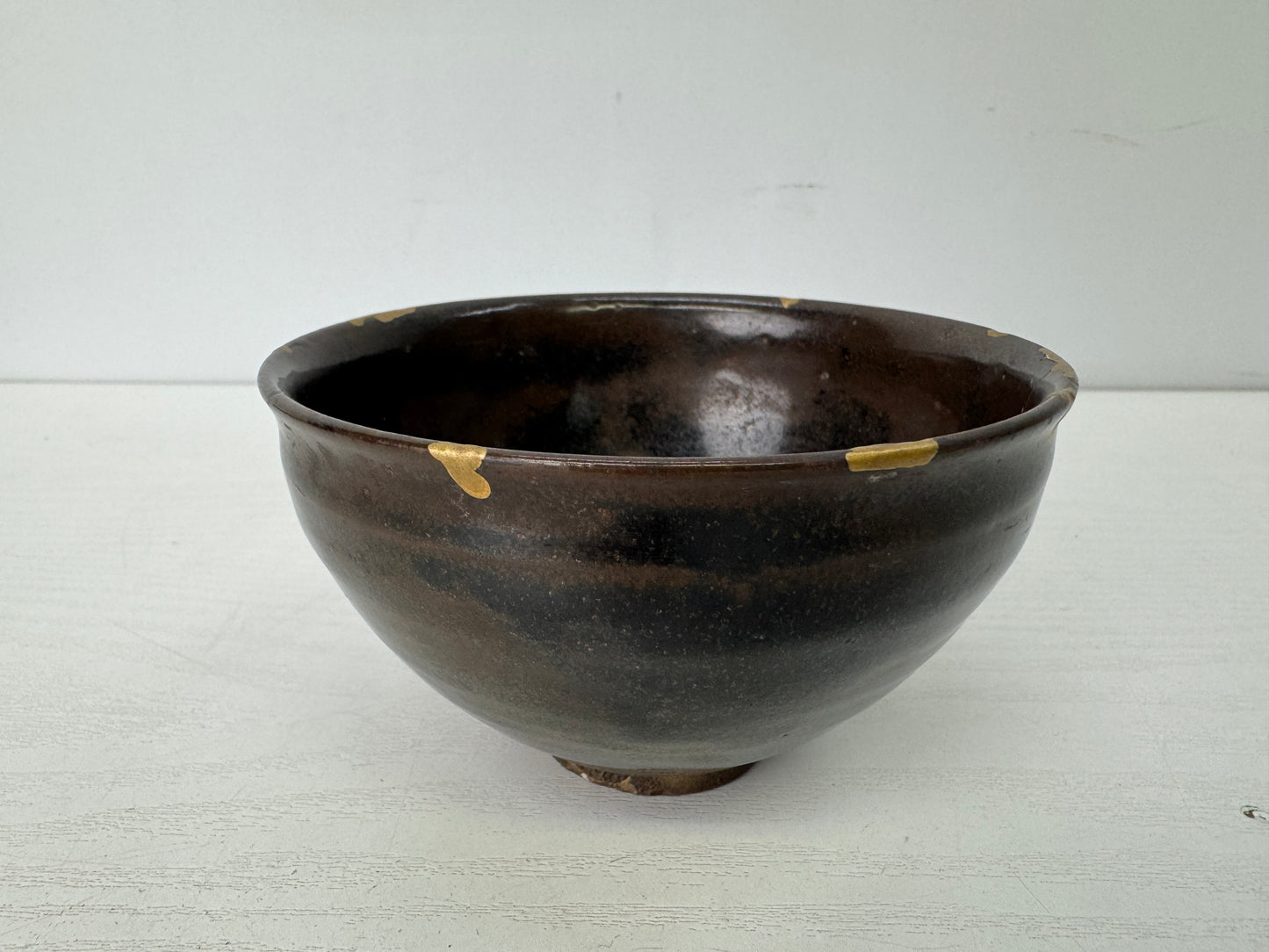 Y9640 CHAWAN Seto-ware Tenmoku bowl kintsugi Japan antique tea ceremony pottery