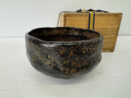 Y9641 CHAWAN Raku-ware bowl Sekishun signed box Japan antique tea ceremony cup