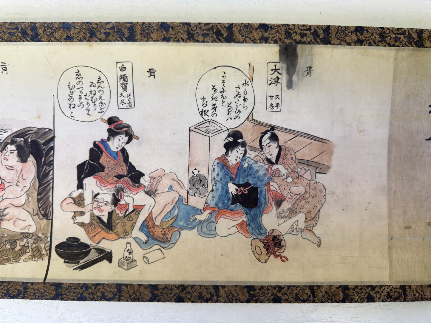 Y9653 WOODBLOCK PRINT hand-painted sensuous Shunga Scroll  Japan Ukiyoe antique