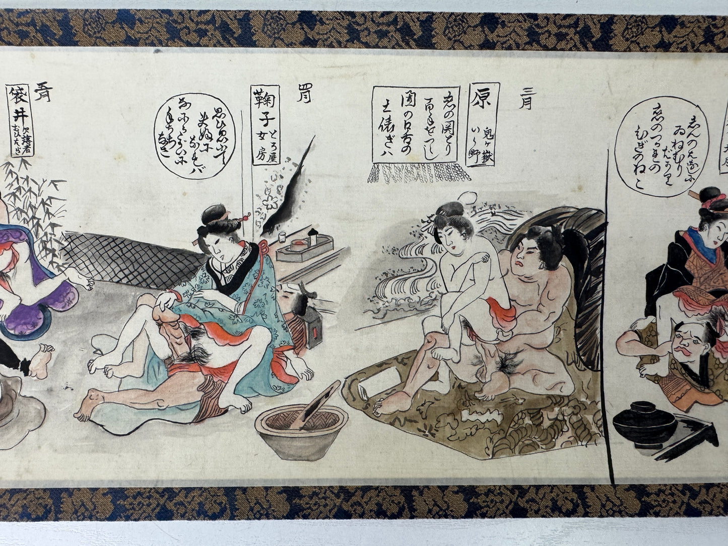 Y9653 WOODBLOCK PRINT hand-painted sensuous Shunga Scroll  Japan Ukiyoe antique