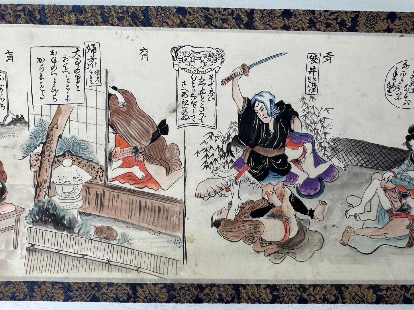 Y9653 WOODBLOCK PRINT hand-painted sensuous Shunga Scroll  Japan Ukiyoe antique