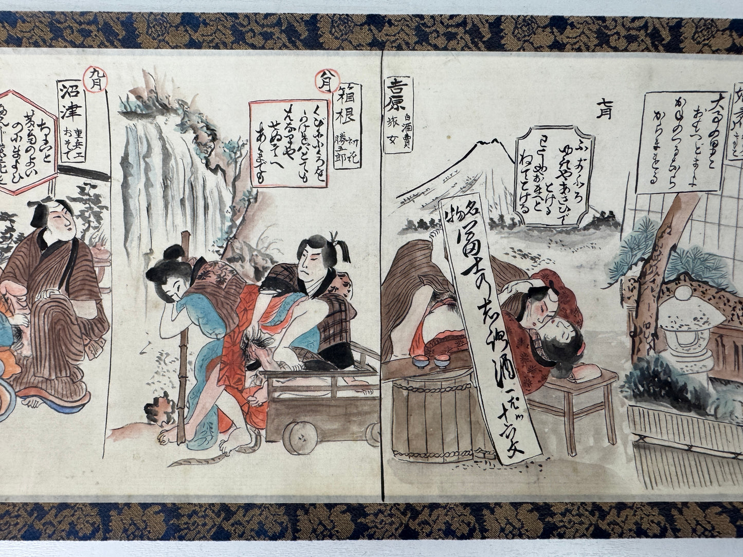 Y9653 WOODBLOCK PRINT hand-painted sensuous Shunga Scroll  Japan Ukiyoe antique