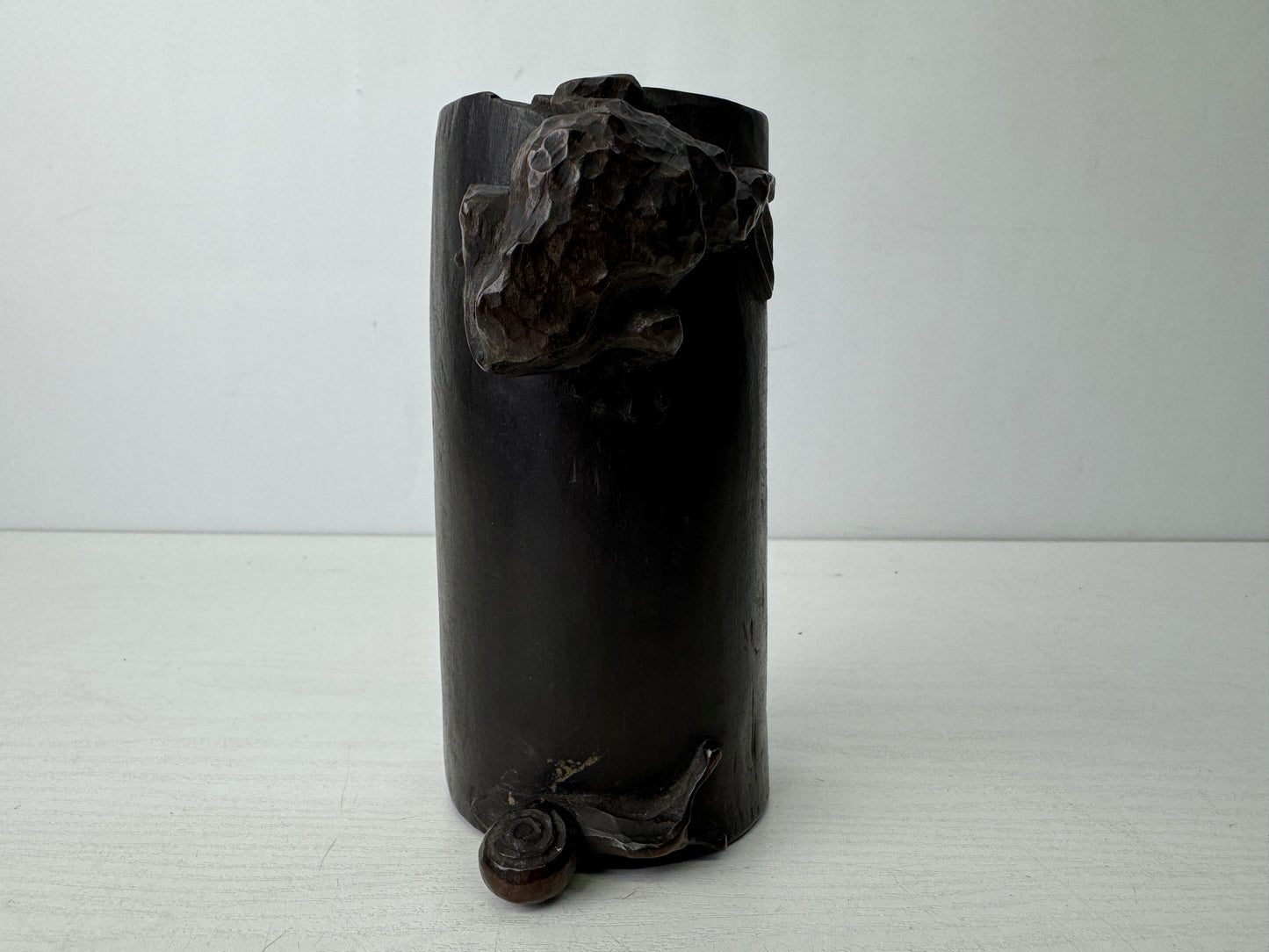 Y9655 OKIMONO wood carving Tile Frog Snail figurine Japan antique interior decor