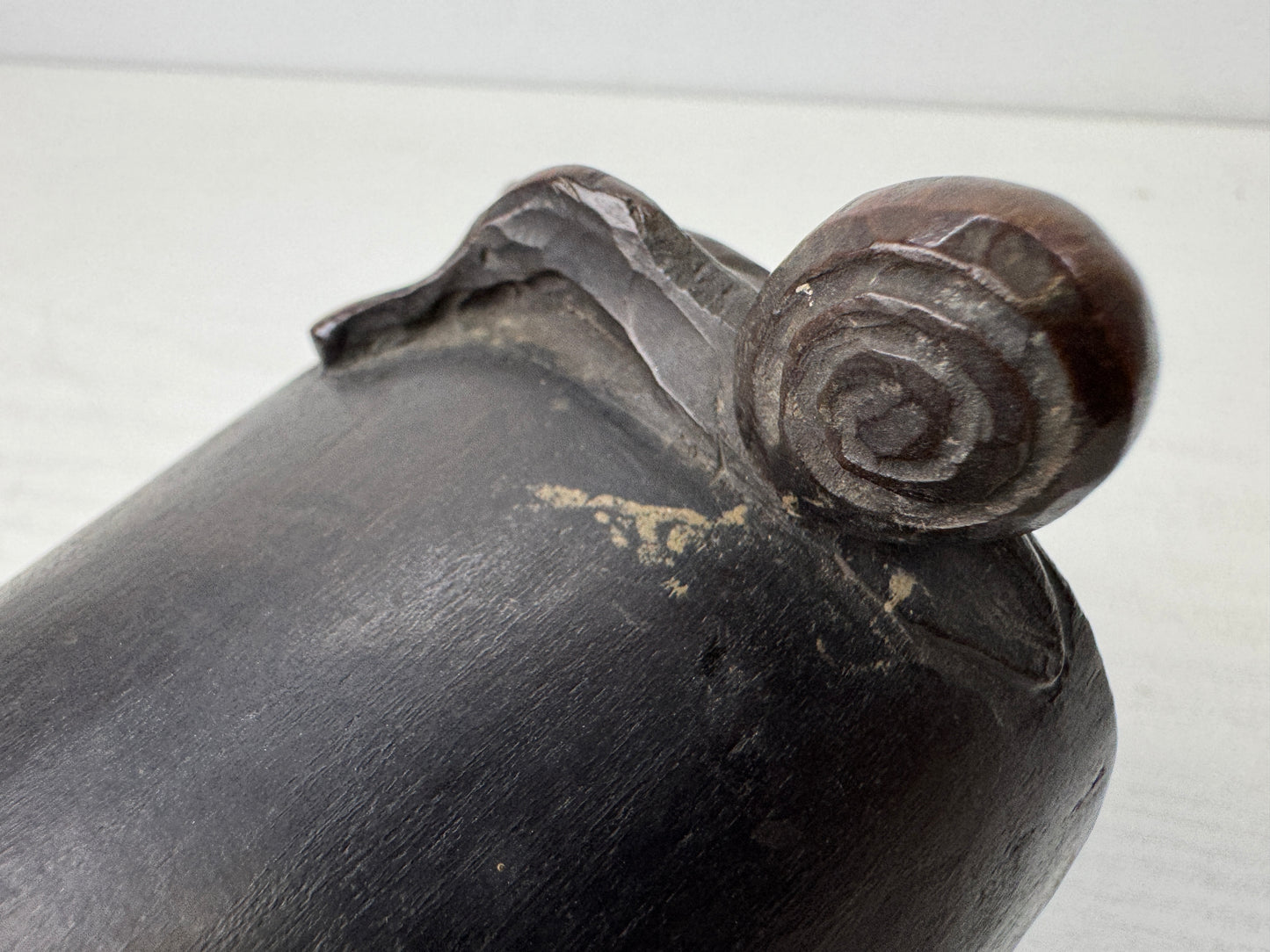 Y9655 OKIMONO wood carving Tile Frog Snail figurine Japan antique interior decor