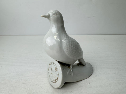 Y9657 OKIMONO Hirado-ware white porcelain Tile Bird figurine Japan antique decor