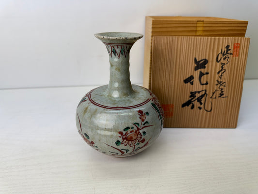 Y9660 FLOWER VASE Shibukusa-ware signed box Japan antique floral arrangement